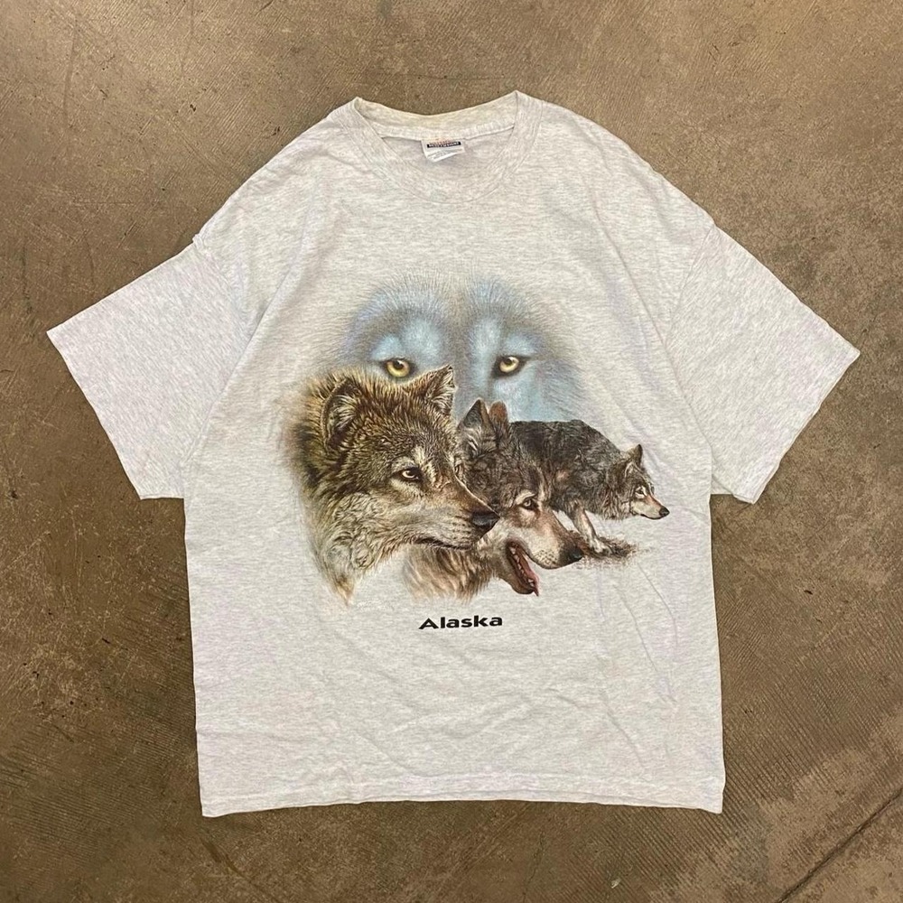Vintage Alaska Wolf Wolves Pack 90s Nature Animals T-Shirt Size XL